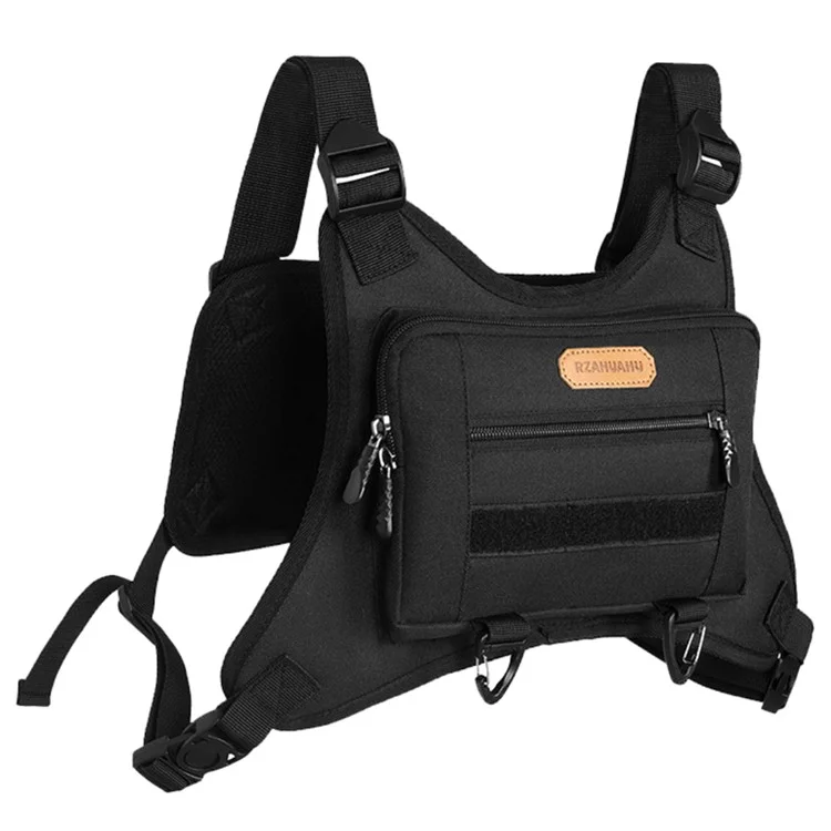 RZAHUAHU Waterproof Outdoor Bicycle Cycling Running Chest Bag 600D Oxford Cloth Tactical Vest Bag - Black