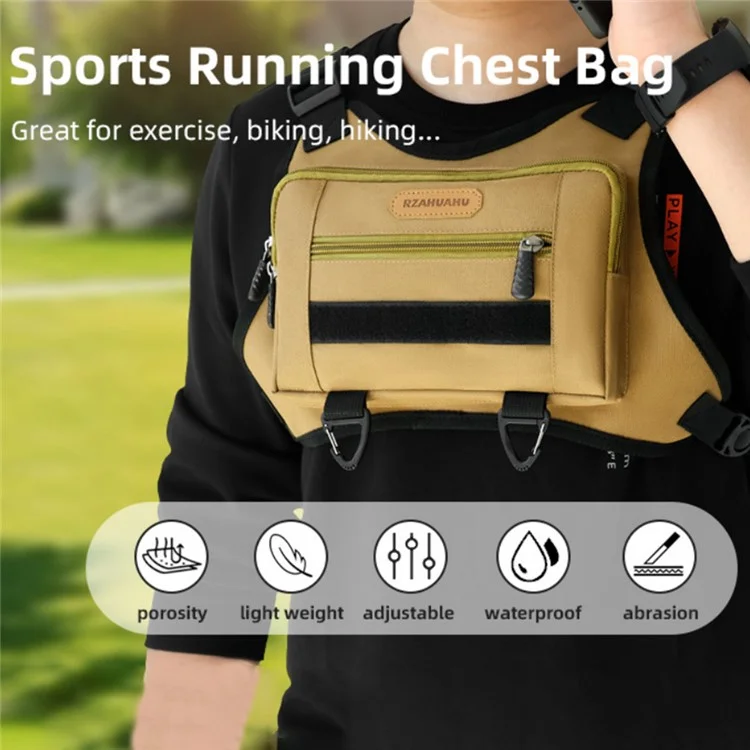 RZAHUAHU Waterproof Outdoor Bicycle Cycling Running Chest Bag 600D Oxford Cloth Tactical Vest Bag - Black