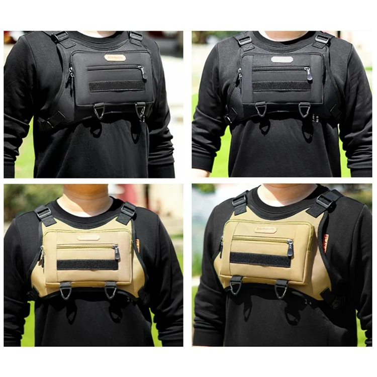 RZAHUAHU Waterproof Outdoor Bicycle Cycling Running Chest Bag 600D Oxford Cloth Tactical Vest Bag - Black