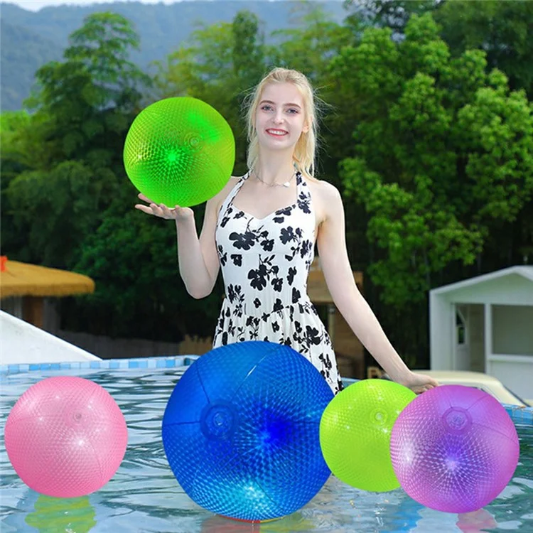 Light Up Beach Ball PVC Inflatable Beach Toy Record Pattern Glow Pool Ball - Blue