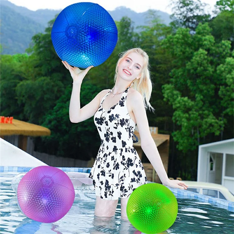 Light Up Beach Ball PVC Inflatable Beach Toy Record Pattern Glow Pool Ball - Blue