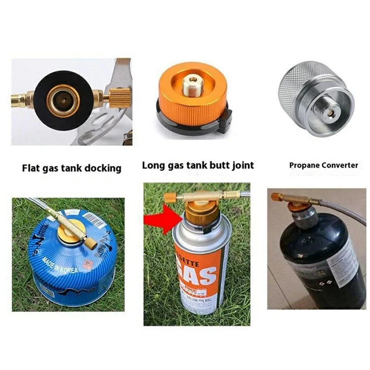 Outdoor Camping Picnic BBQ Windproof Blue Flame Stove Gas Burner with Gas Tank Adapter
