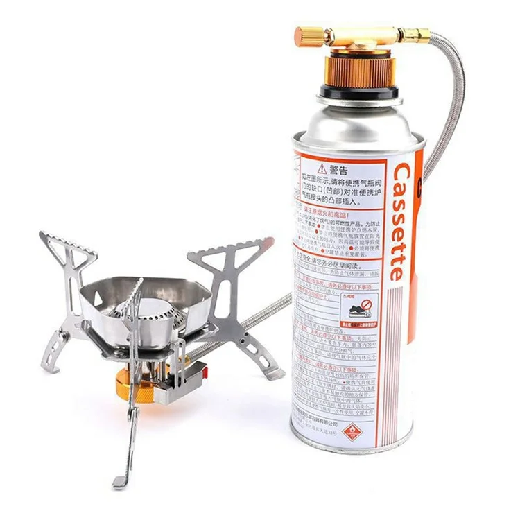 Outdoor Camping Picnic BBQ Windproof Blue Flame Stove Gas Burner with Gas Tank Adapter