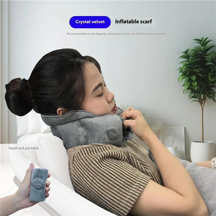 PICTET.FINO RH66 Crystal Velvet Inflatable Neck Pillow Travel-Friendly Portable Neck Pillow - Dark Blue