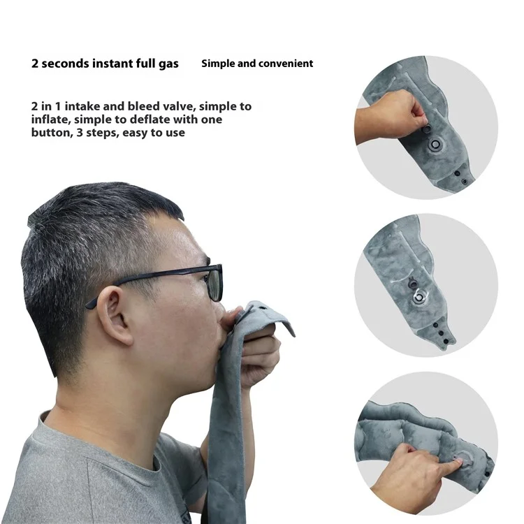 PICTET.FINO RH66 Crystal Velvet Inflatable Neck Pillow Travel-Friendly Portable Neck Pillow - Dark Blue
