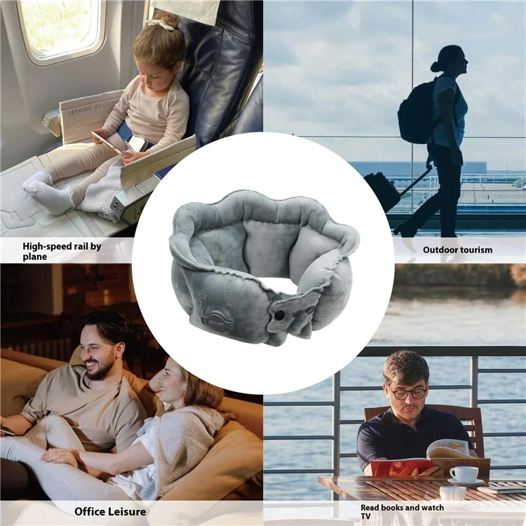 PICTET.FINO RH66 Crystal Velvet Inflatable Neck Pillow Travel-Friendly Portable Neck Pillow - Dark Blue