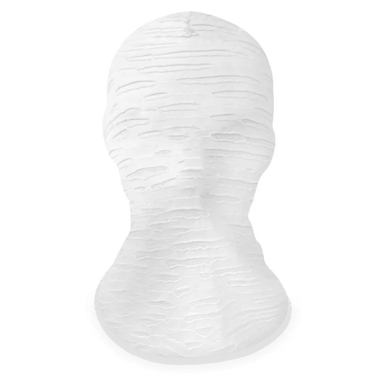 Breathable Ice Silk Full Face Mask for Cosplay and Halloween Costumes See-through Mask - White+Ripped Holes