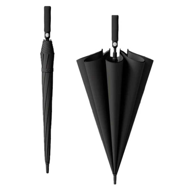 125cm Double Layer Automatic Umbrella Long Handle Umbrella with Sleeve - Black