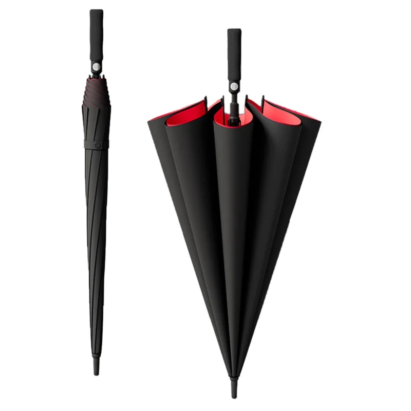 150cm Double Layer Automatic Umbrella Long Handle Umbrella with Sleeve - Black+Red