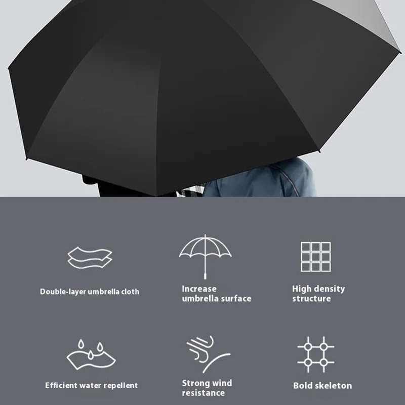 150cm Double Layer Automatic Umbrella Long Handle Umbrella with Sleeve - Black+Red