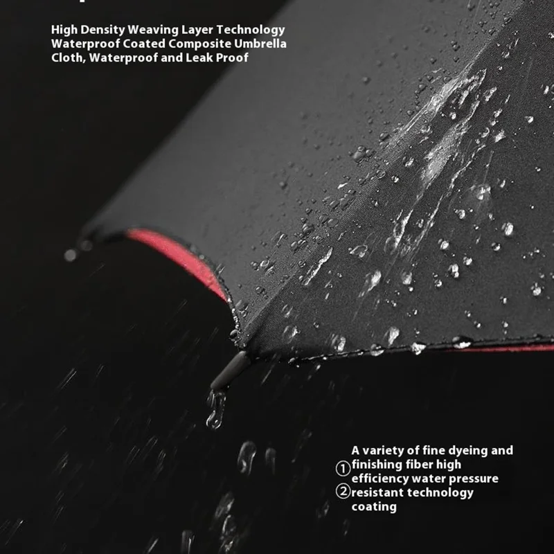 150cm Double Layer Automatic Umbrella Long Handle Umbrella with Sleeve - Black+Red
