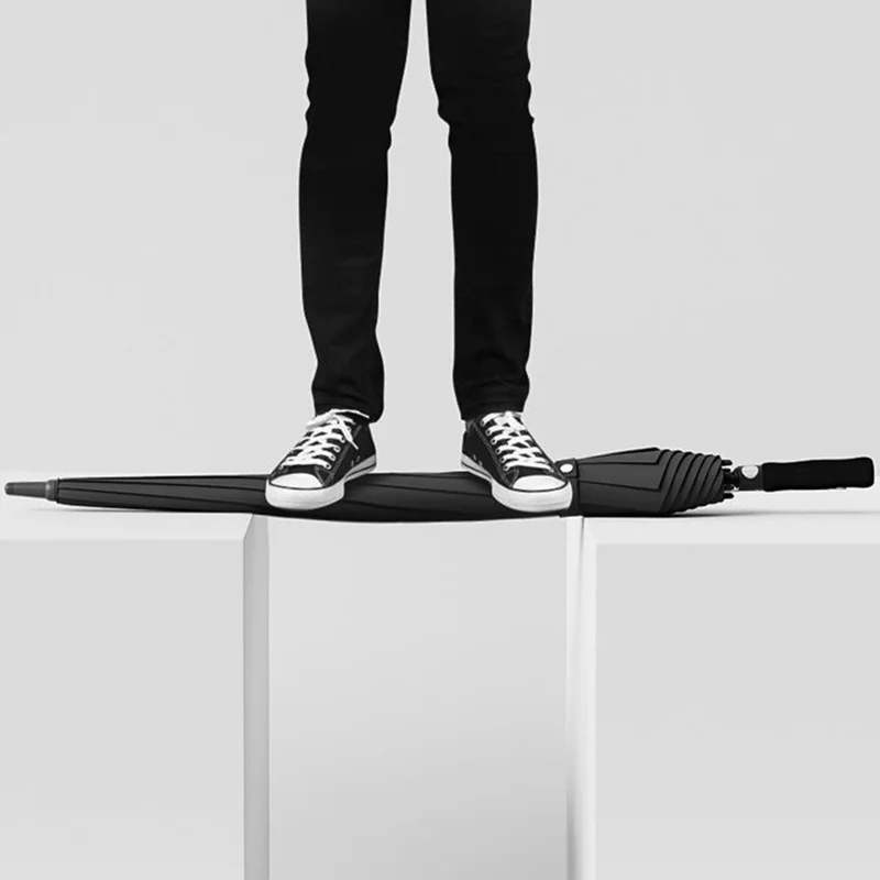 150cm Double Layer Automatic Umbrella Long Handle Umbrella with Sleeve - Black+Red