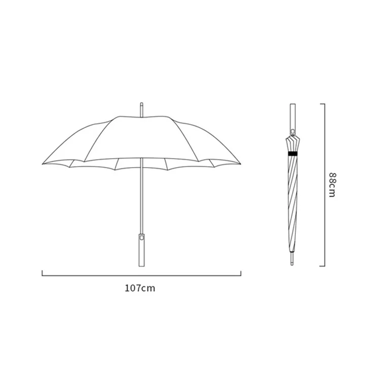 Ombrello automatico lungo 107 cm con 8 stecche e manico opaco - Nero