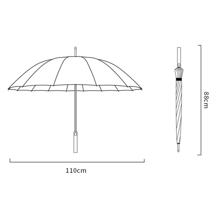 Parapluie long semi-automatique de 110 cm à 16 baleines avec poignée givrée et étui - Noir