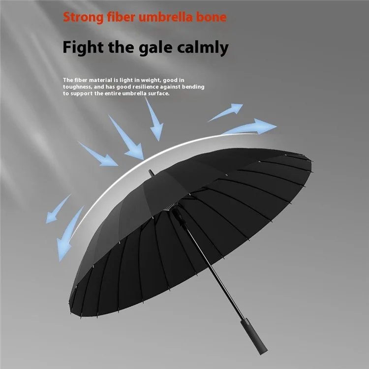Parapluie long semi-automatique de 110 cm à 16 baleines avec poignée givrée et étui - Noir