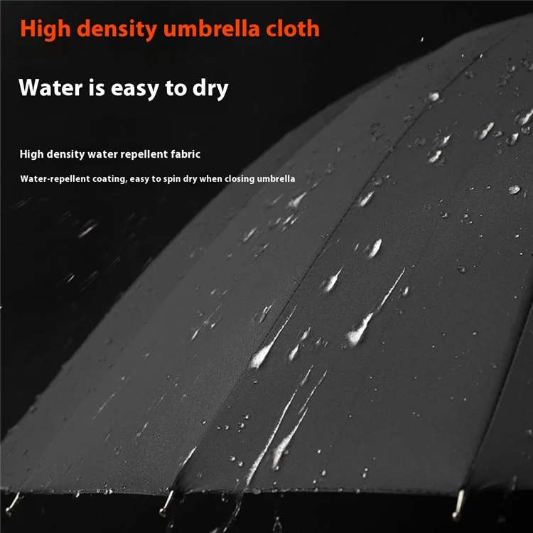 Parapluie long semi-automatique de 110 cm à 16 baleines avec poignée givrée et étui - Noir