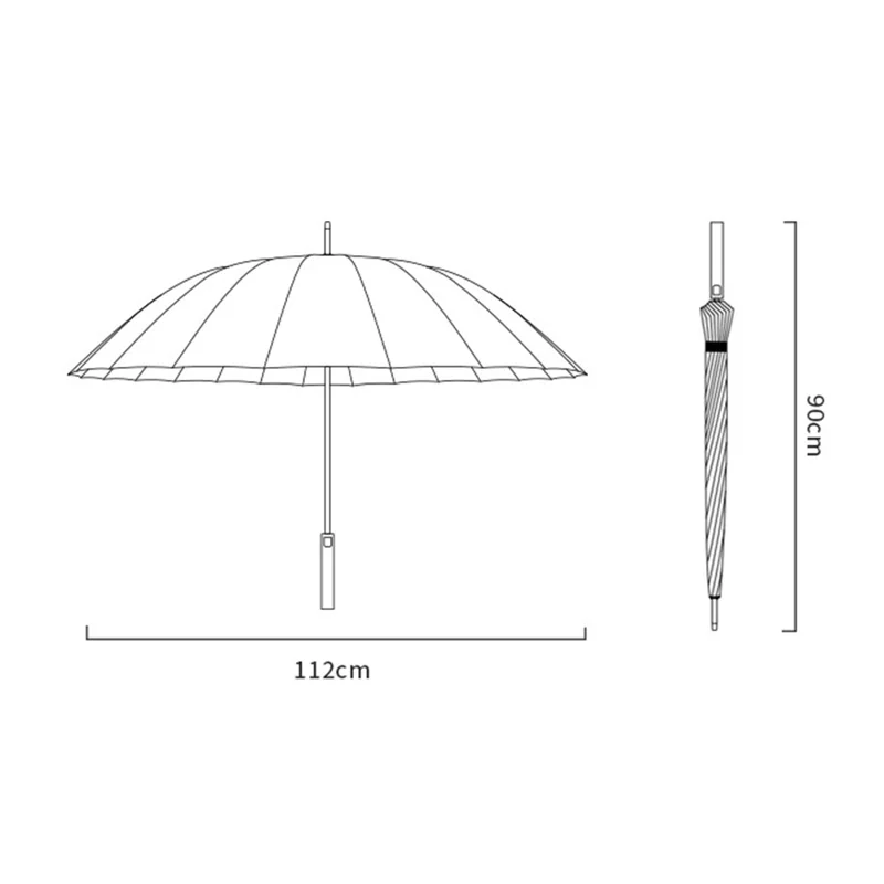 Guarda-chuva longo semiautomático de 112 cm com 24 varetas, alça fosca e capa - Preto