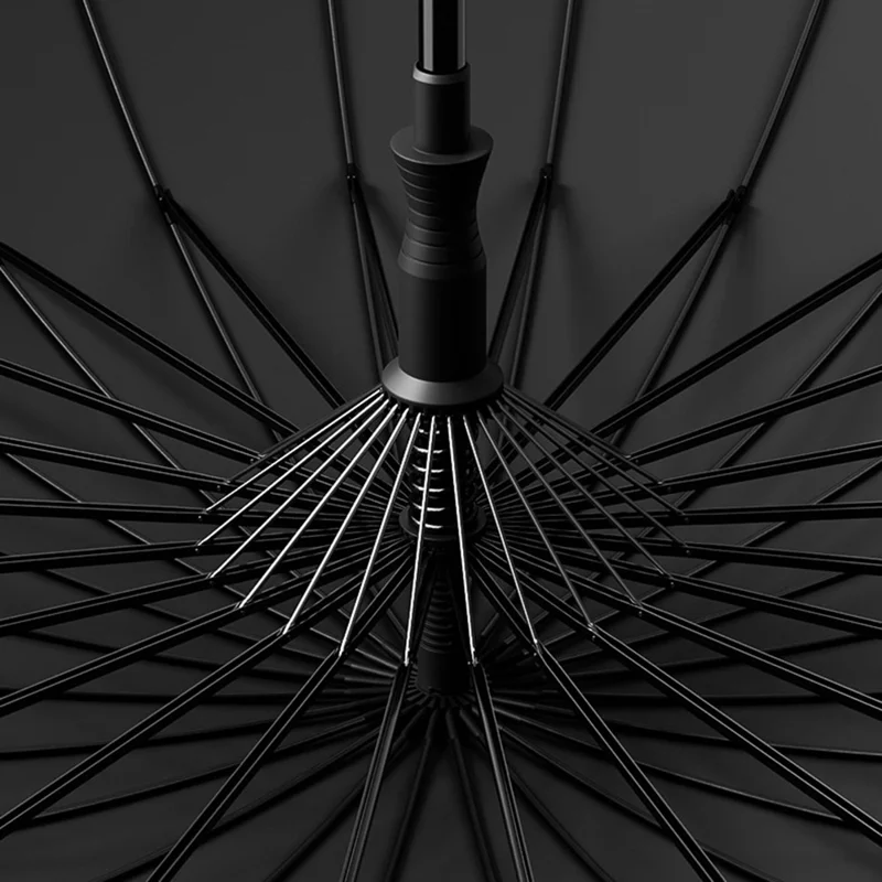 112cm 24 Ribs Semi-Automatic Long Umbrella Frosted Handle Umbrella with Sleeve - Dark Blue