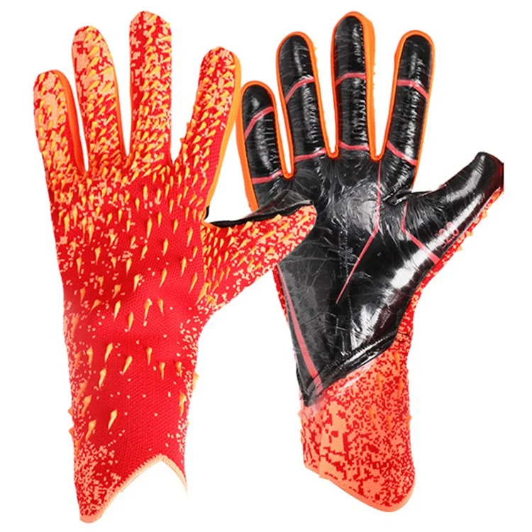 1 Pair Thicken Latex Palm Professional Goalkeeper Gloves Anti-Slip Soccer Training Mittens - Orange / Size 9