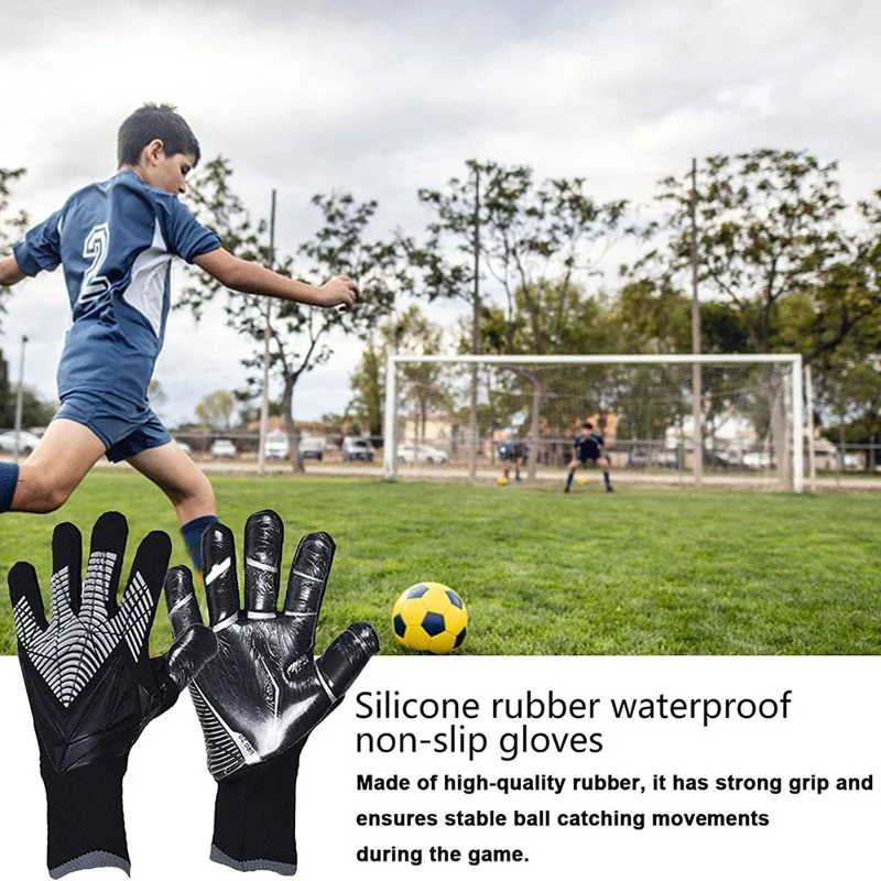 1 Paio di guanti da portiere da calcio professionali, traspiranti, con protezione in lattice antiscivolo - Nero / Taglia 6