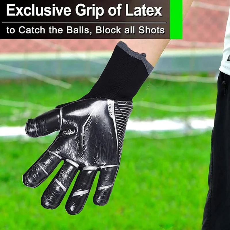 1 Paio di guanti da portiere da calcio professionali, traspiranti, con protezione in lattice antiscivolo - Nero / Taglia 6