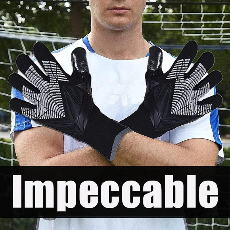 1 Paio di guanti da portiere da calcio professionali, traspiranti, con protezione in lattice antiscivolo - Nero / Taglia 6