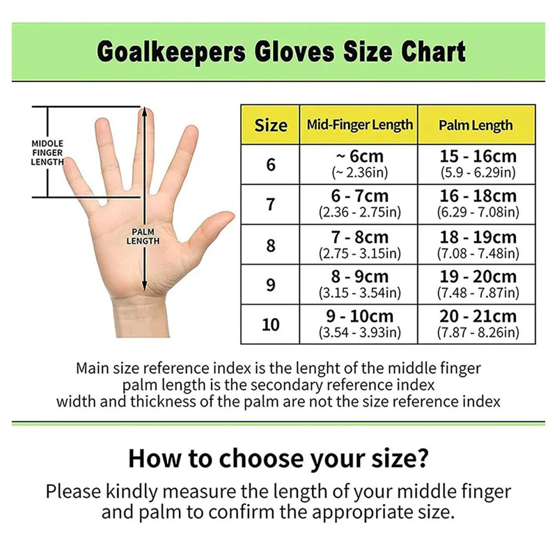 1 Paio di guanti da portiere da calcio professionali, traspiranti, con protezione in lattice antiscivolo - Nero / Taglia 6