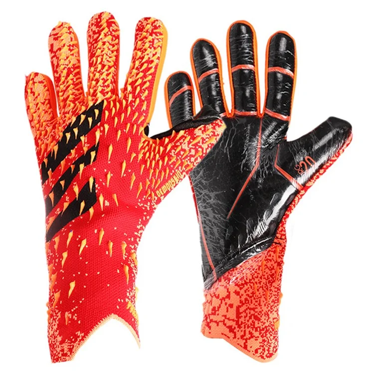 1 Pair Professional Goalkeeper Gloves Striped Pattern Breathable 3D Mesh Sports Mittens - Orange / Size 7