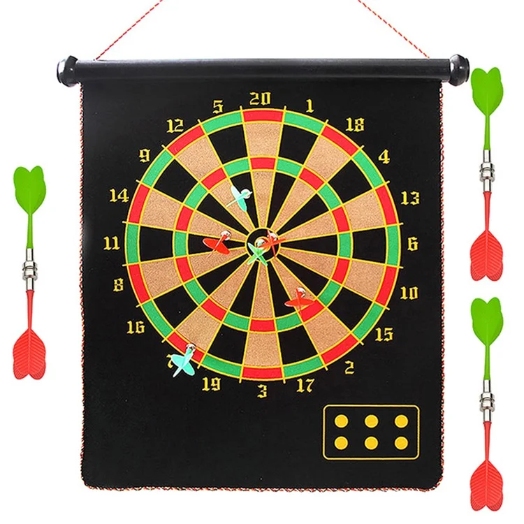 DAHANGJIA D2115 Double-Sided Magnetic Dart Board Kids Indoor Safe Dart Toy, 15-inch Magnetic Cloth + 6 Darts