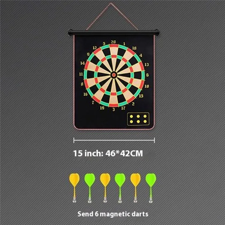 DAHANGJIA D2115 Double-Sided Magnetic Dart Board Kids Indoor Safe Dart Toy, 15-inch Magnetic Cloth + 6 Darts