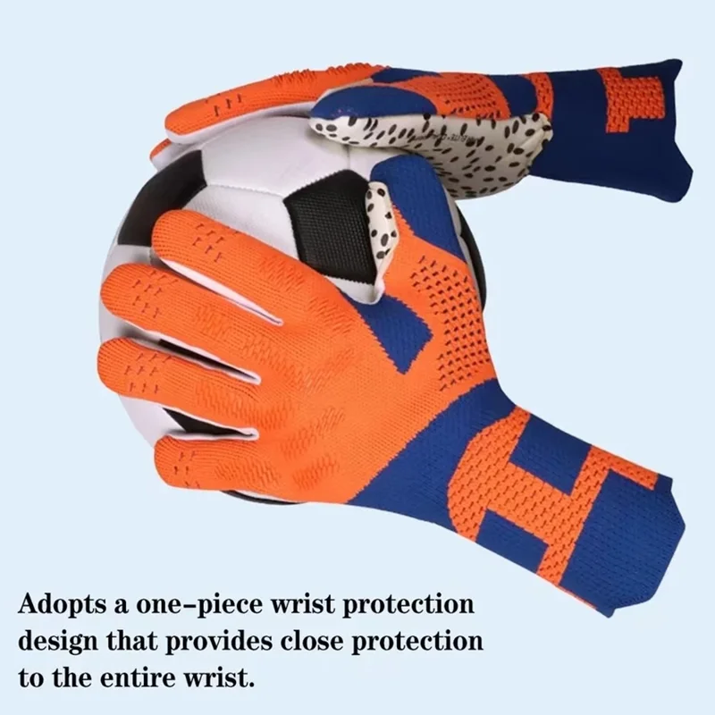 Thicken Latex Palm Goalkeeper Gloves Professional Soccer Training Mittens for Adult Children - Orange+Blue / Size 10