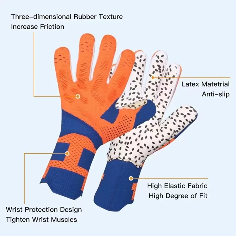 Thicken Latex Palm Goalkeeper Gloves Professional Soccer Training Mittens for Adult Children - Orange+Blue / Size 10