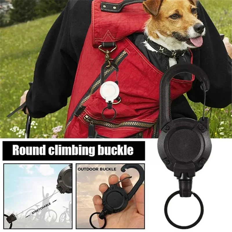 Outdoor Portable Anti-lost Free Retractable Easy Pull Buckle Carabiner Steel Wire Buckle - Army Green