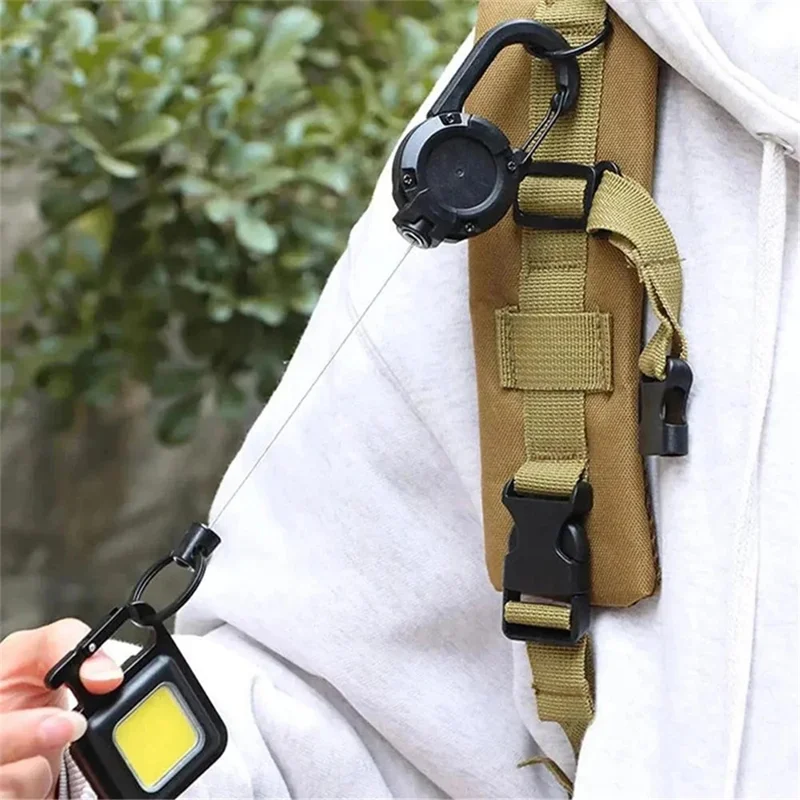Outdoor Portable Anti-lost Free Retractable Easy Pull Buckle Carabiner Steel Wire Buckle - Army Green
