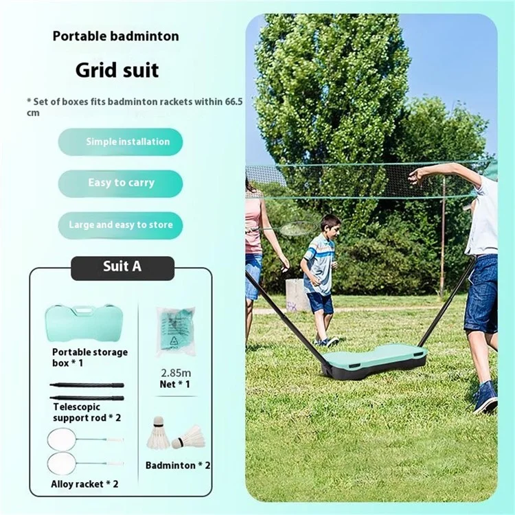 Étui de rangement portable pour filet de badminton avec 2 raquettes et 2 volants