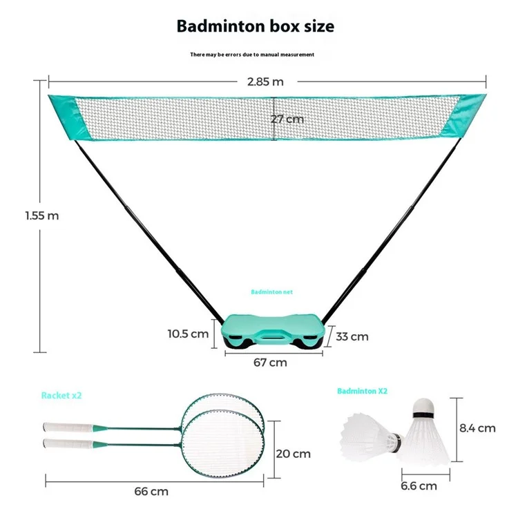 Étui de rangement portable pour filet de badminton avec 2 raquettes et 2 volants