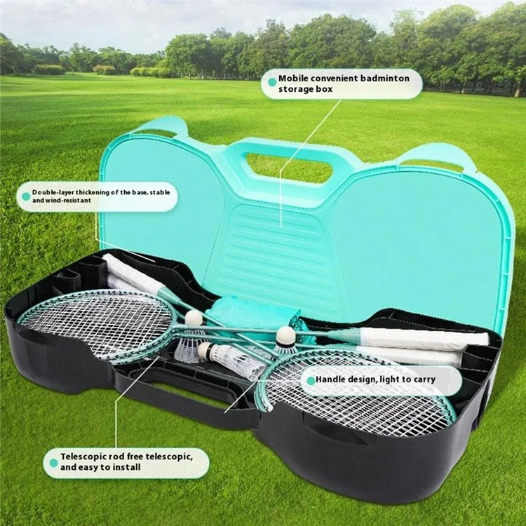Étui de rangement portable pour filet de badminton avec 2 raquettes et 2 volants