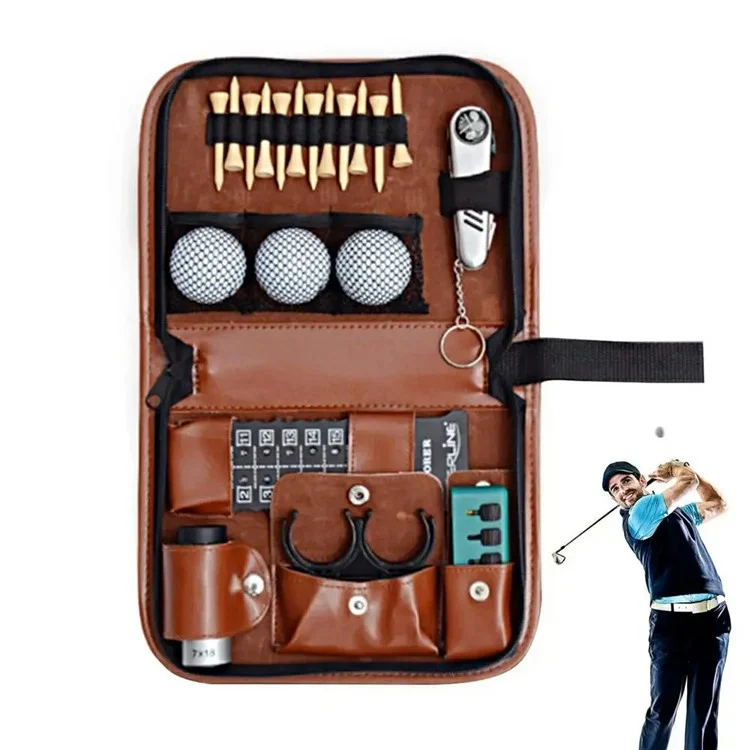 Bolsa de almacenamiento de herramientas de golf de cuero de PU, portátil, de gran capacidad, con cremallera para accesorios de golf.