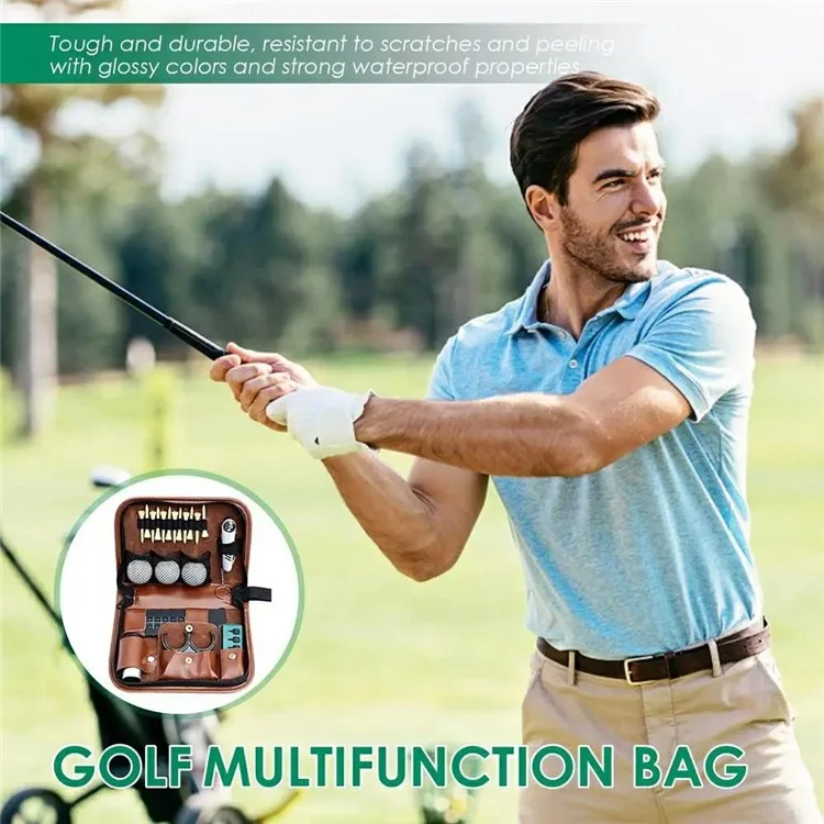 Bolsa de almacenamiento de herramientas de golf de cuero de PU, portátil, de gran capacidad, con cremallera para accesorios de golf.