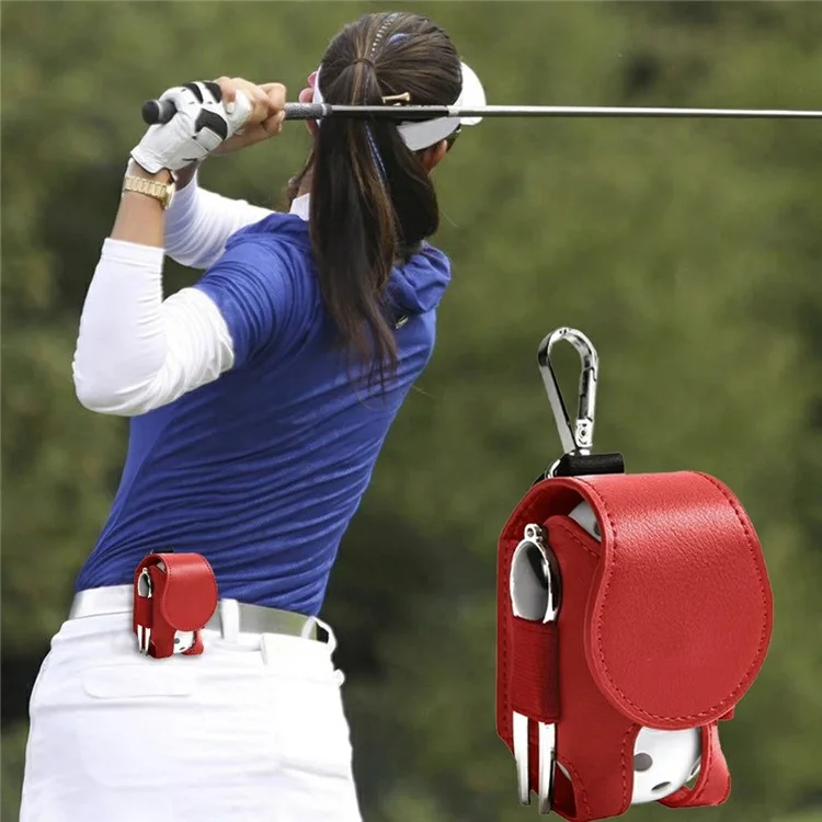 Golf Ball Holder 2 Balls Mini Storage Bag PU Leather Waist Pouch - Black