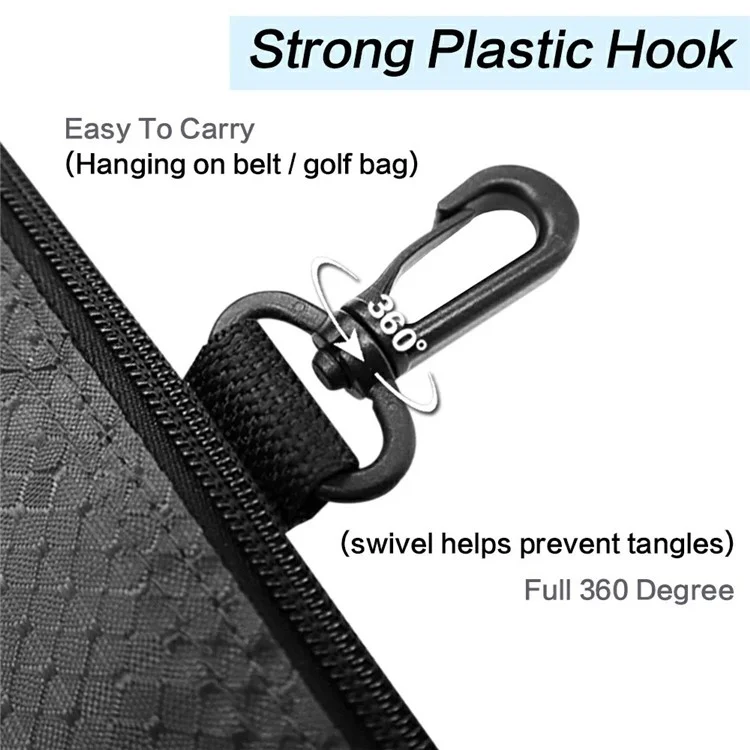 Bolsa de acessórios de golfe com vários bolsos, organizador portátil para armazenamento de bolas de golfe e tees, com design de gancho para pendurar - Preto