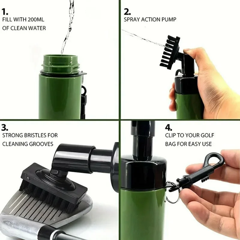 Golf Club Head Cleaner Spray Bottle Pressurized Water Brush Groove Cleaning Tool - White