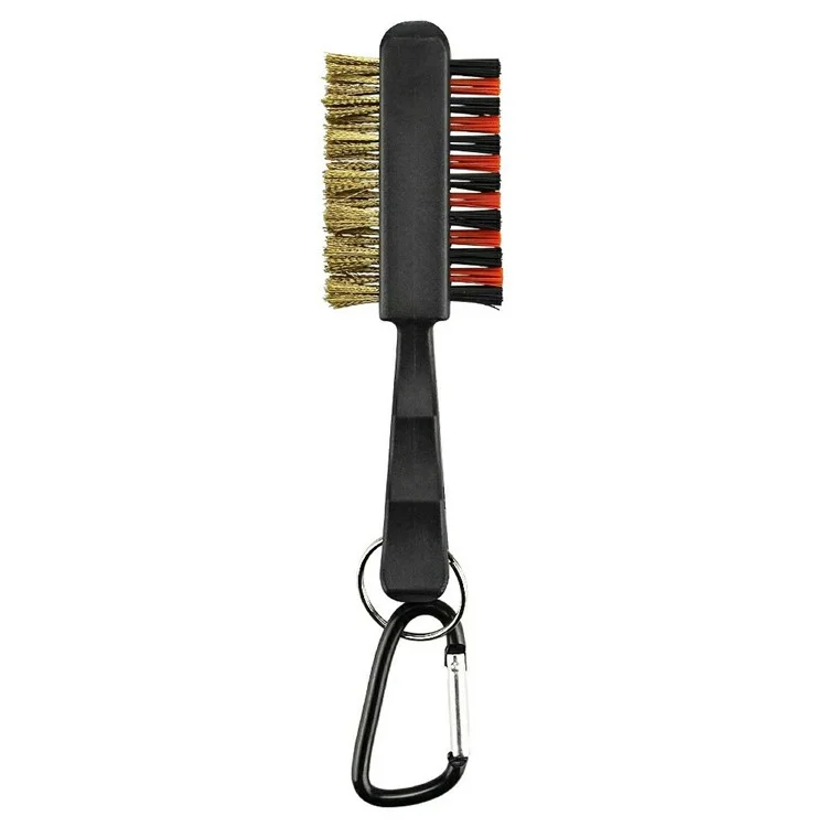 Spazzola per scanalature del club da golf a doppia faccia con setole in ottone e moschettone in metallo