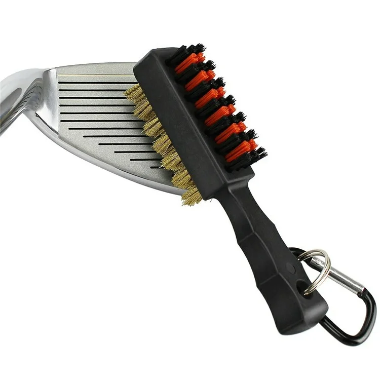 Spazzola per scanalature del club da golf a doppia faccia con setole in ottone e moschettone in metallo