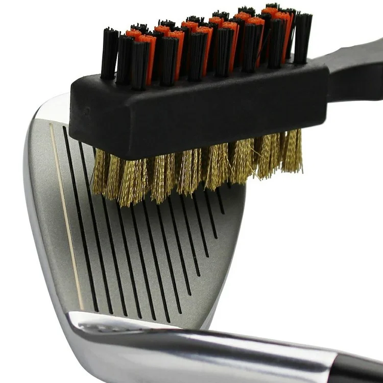 Spazzola per scanalature del club da golf a doppia faccia con setole in ottone e moschettone in metallo