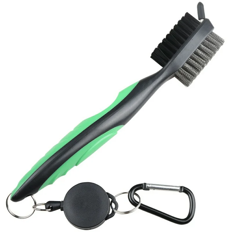 Golf Club Grooves Brush Copper+PP Bristles Double Sided Cleaning Tool with Retractable Rope - Green