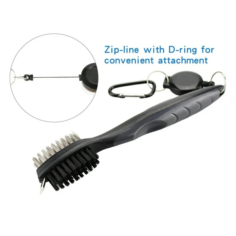 Golf Club Grooves Brush Copper+PP Bristles Double Sided Cleaning Tool with Retractable Rope - Green