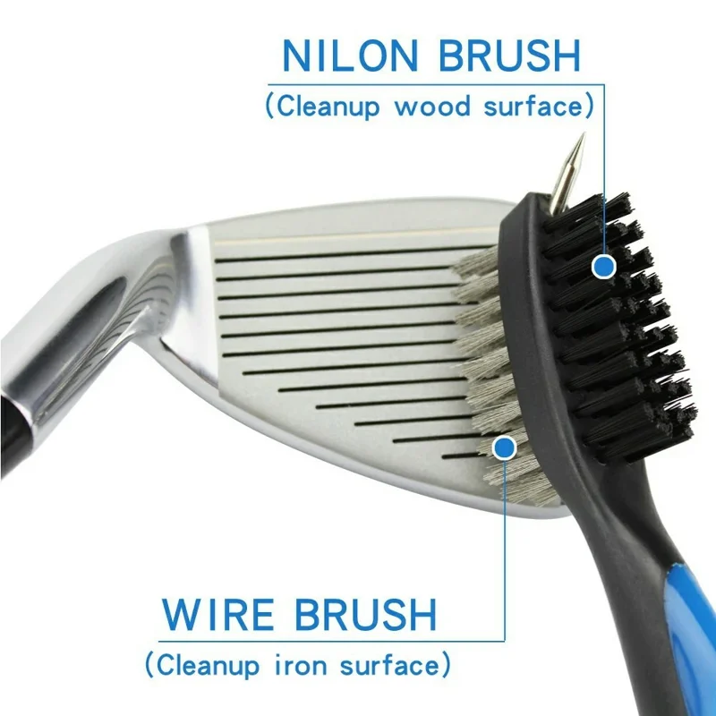 Golf Club Grooves Brush Copper+PP Bristles Double Sided Cleaning Tool with Retractable Rope - Green