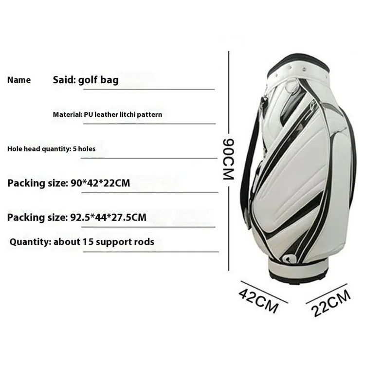 Bolsa de golf profesional KAIERSN JU-9 de piel de PU con textura de litchi para almacenamiento y práctica de golf - Blanco