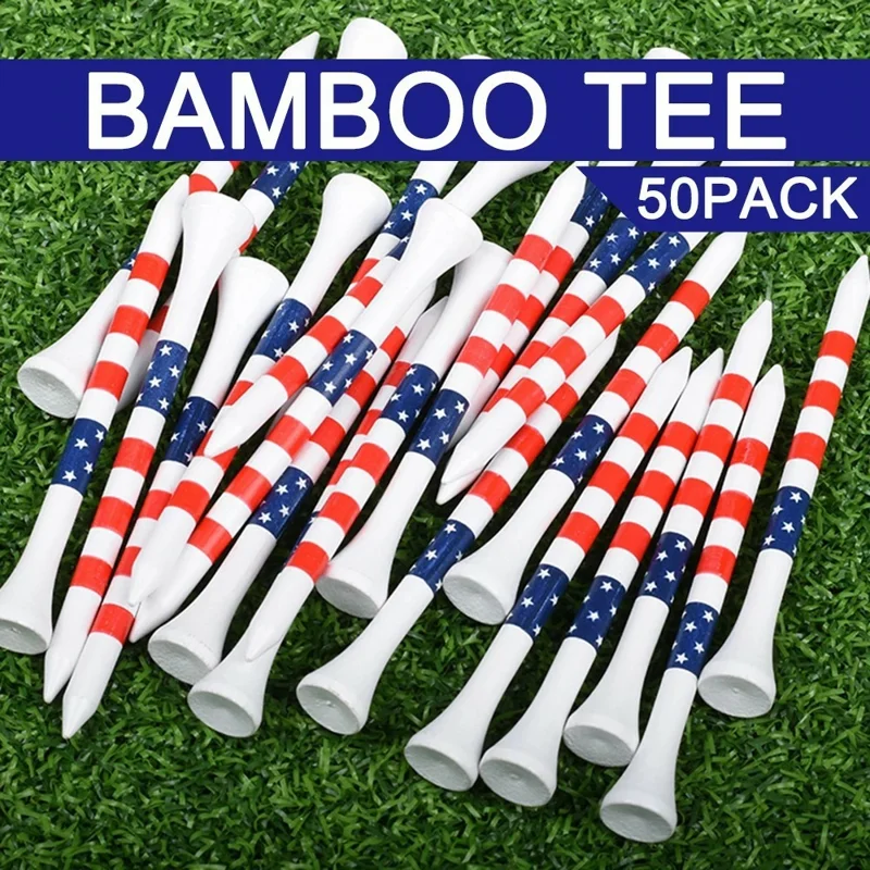 50Pcs Golf Tees Colorful Striped Bamboo Golf Ball Holder for Driving Range Practice - 83mm